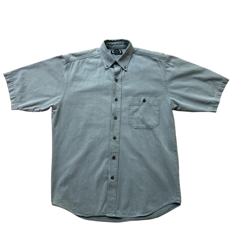 Three Rivers Mens M Blue Button Front Short Sleeve Shirt Cotton Outdoor Workwear